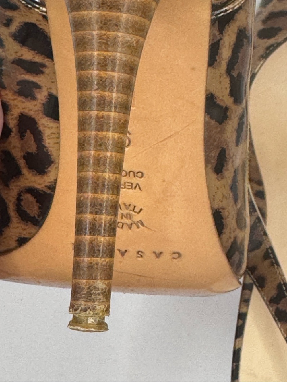 Casadei Leopard Print Patent Leather Black/Brown Slingback Peep-Toe Heels Sz 9B - Picture 7 of 7